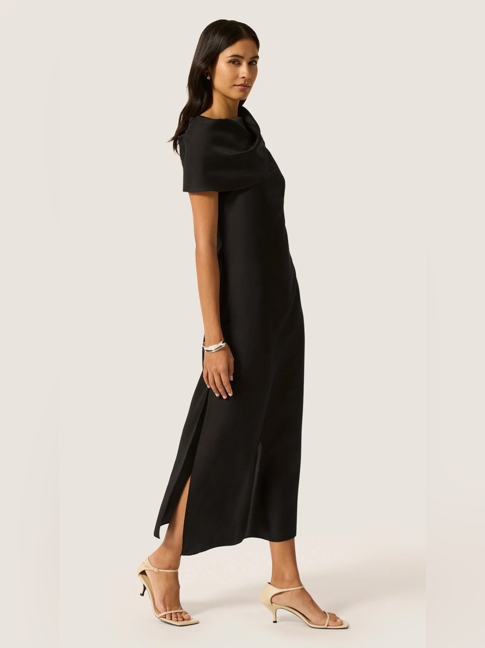 Argent Funnel Neck Dress in Silk Twill black new tags won’t leave up long med! - Picture 1 of 8
